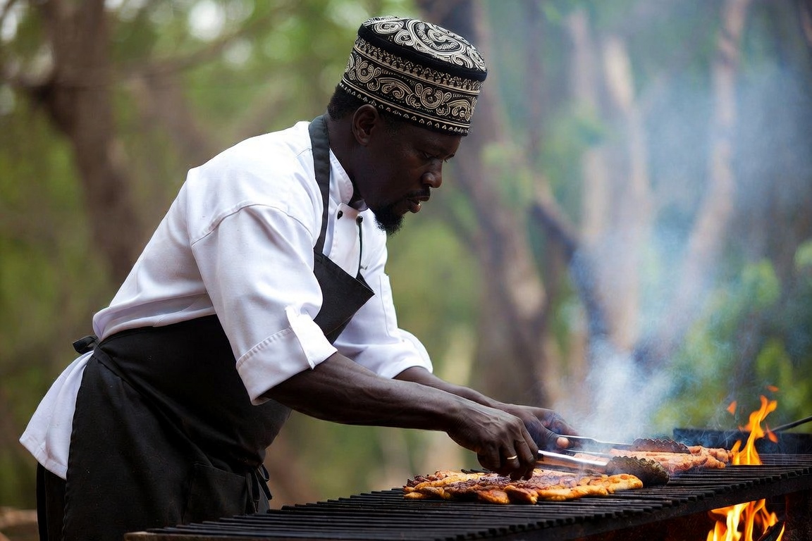 Photo: a kitchen or shop owner at work (colour)