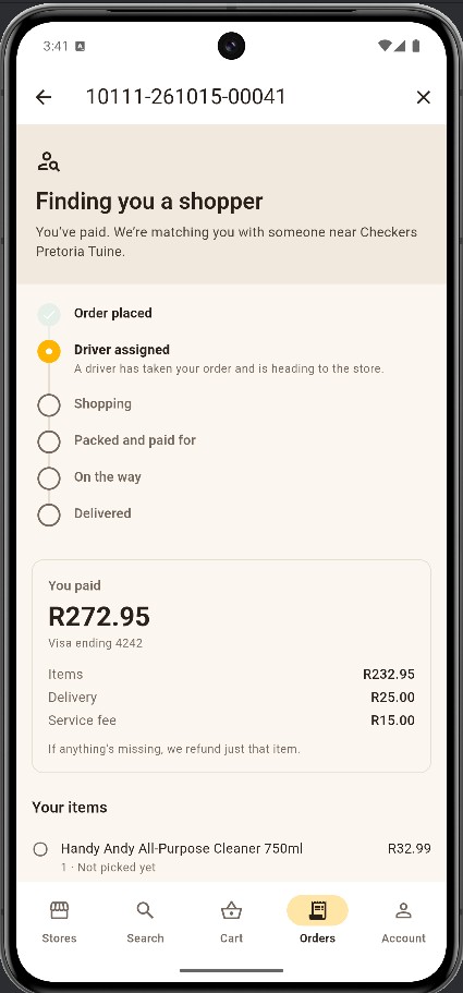 App screen: order tracker